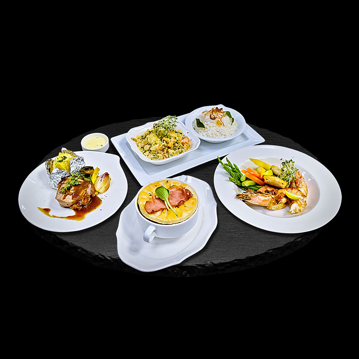 Flavorful grill menu spread at The Kingsbury Hotel
