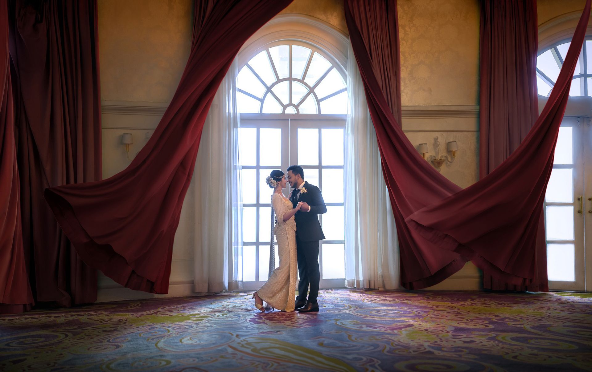 A couple dancing in the Winchester Banquet Hall at The Kingsbury Colombo