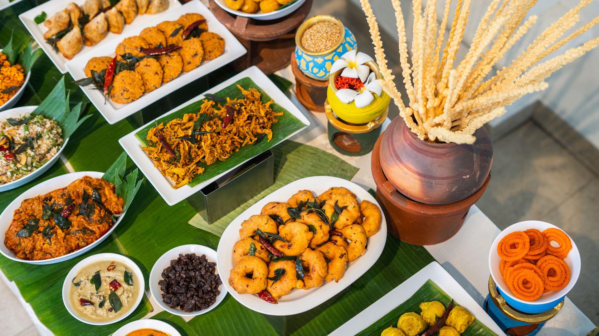 A variety of savoury and sweet dishes on a table