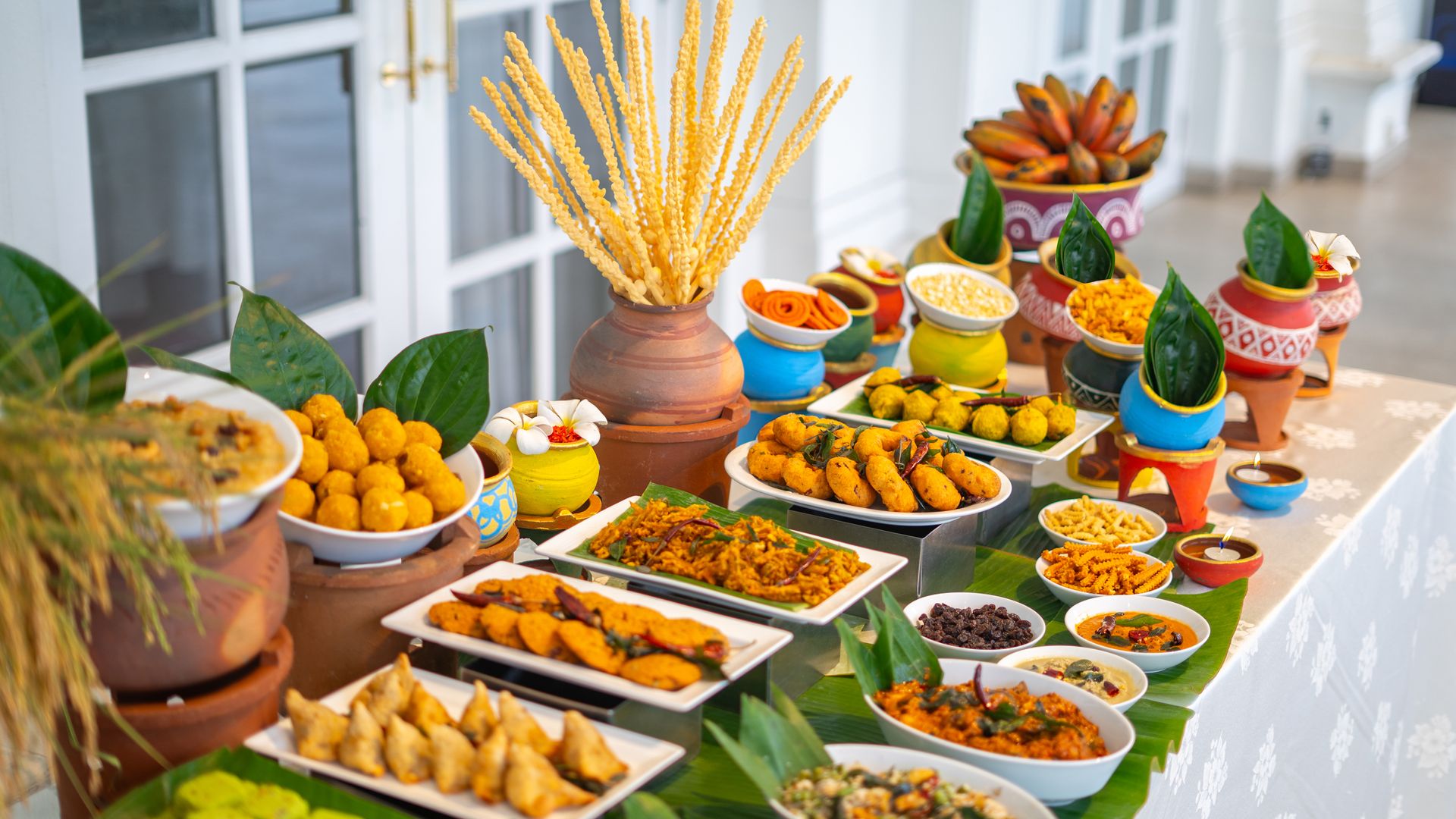 A variety of local dishes served on a buffet display